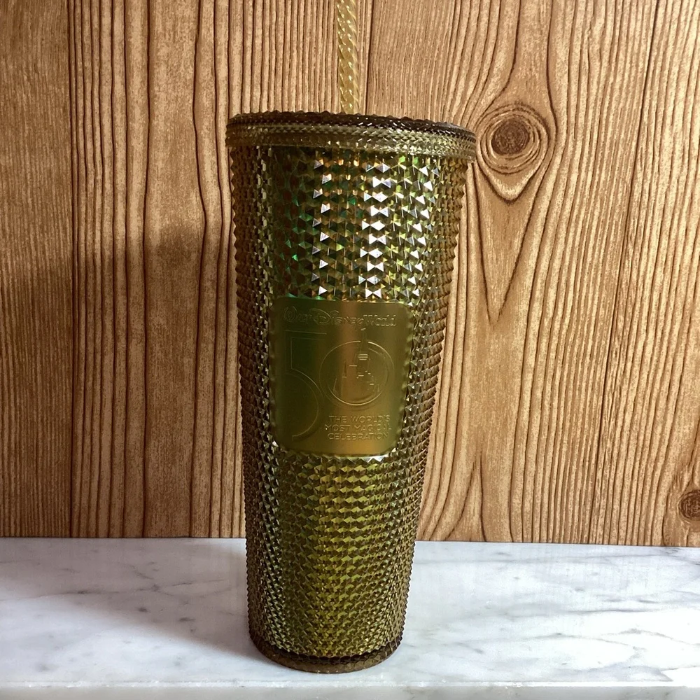 Starbucks Disney 50th Anniversary Gold Diamond Tumbler with Straw